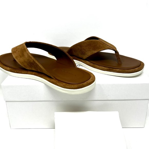 VINCE Dean Basic Leather Brown Tobacco Suede Men's Flip Flops Sandals - Picture 7 of 8